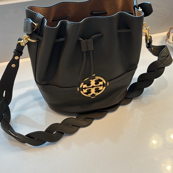 Tory Burch dark green Bucket Bag with Gold Accent